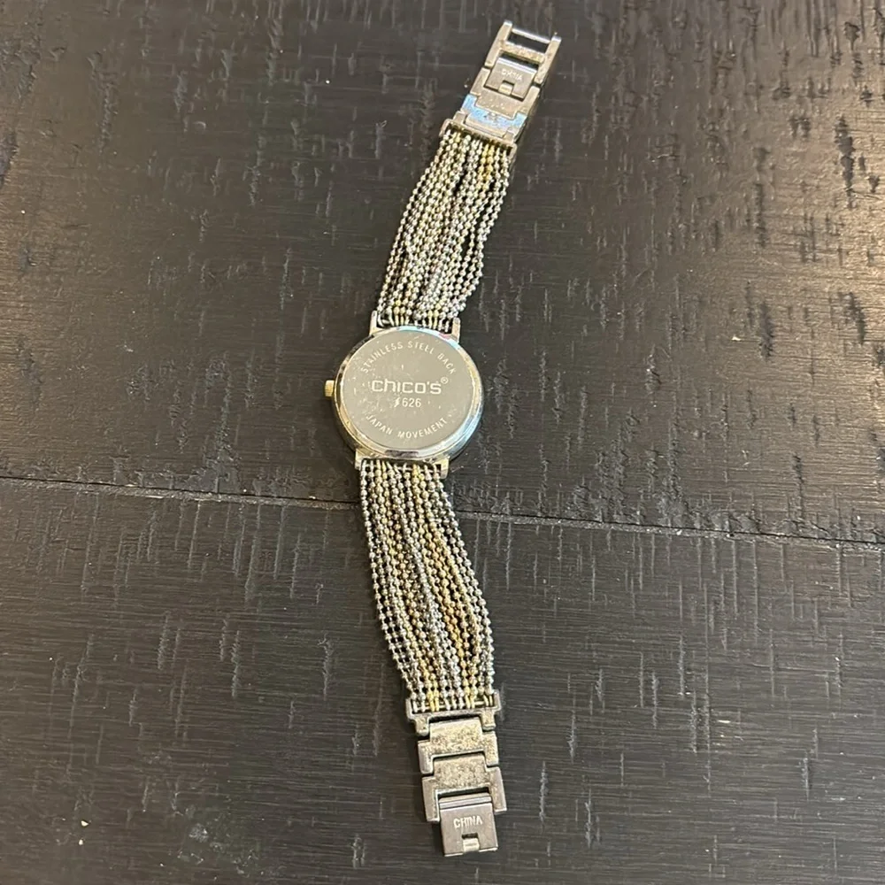 Chico’s Two Tone Fashion Chain Women's Silver Watch with Gold Accents